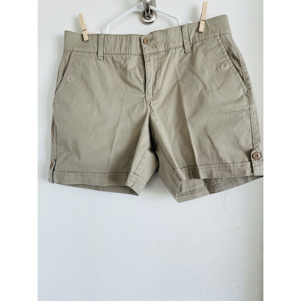 Gloria Vanderbilt Chino Shorts Beige Women's 8 Cotton Spandex Button Pockets 4"